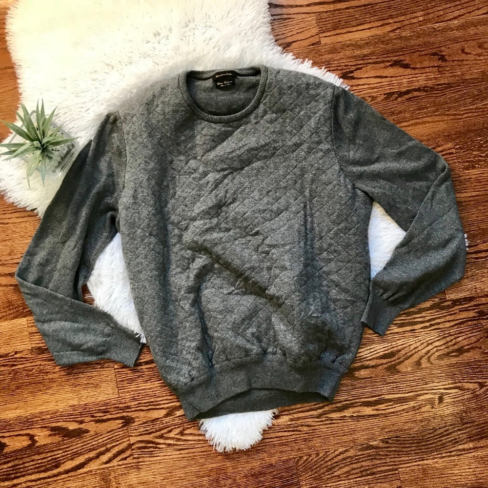 Massimo Dutti Gray Cashmere Blend Quilted Crewneck Sweater